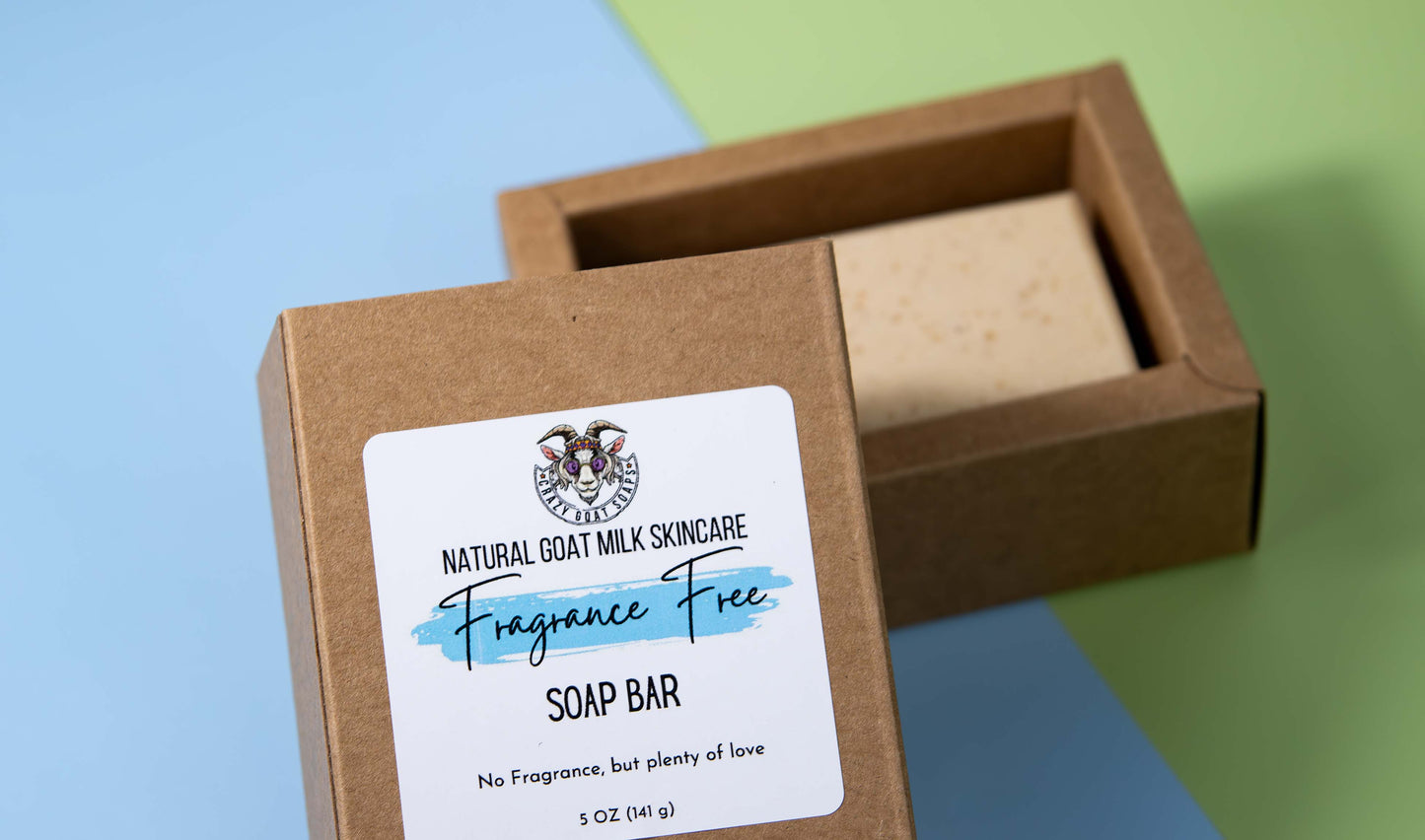 Our Unscented Goat Milk Soap Bar comes packaged and fully labeled.